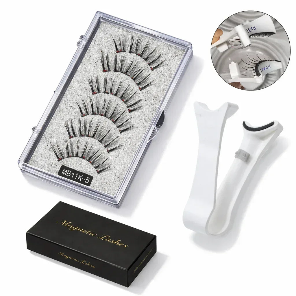 5 Pairs Magnetic Tweezers with 3D Mink Lash Curler - NOORWA