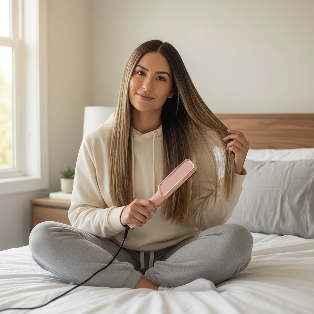 NOORWA Pink Hair Straightener - Comfortable Bedroom Styling with 2-in-1 Ceramic Tool, Home Use Application