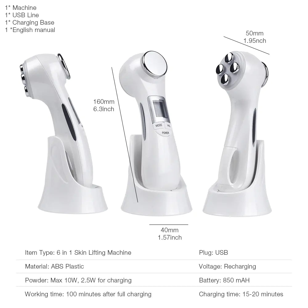 6-in-1 Microcurrent Skin Lifter — LED, EMS & RF Facial Tightening Device