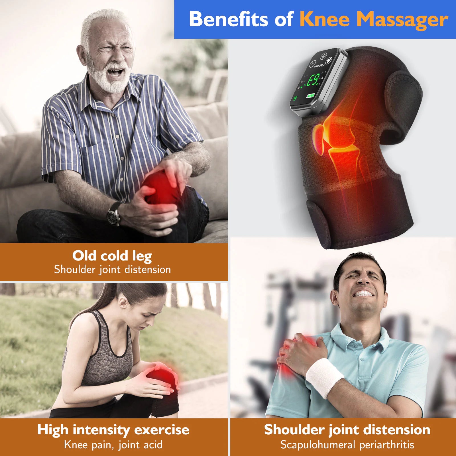 Heating Vibration Massager for Knee, Elbow & Shoulder - Joint Pain Relief Device
