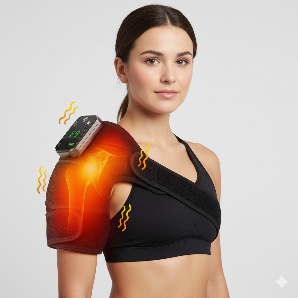 cordless heated knee and shoulder massager - black variant product image showing design, use, or packaging