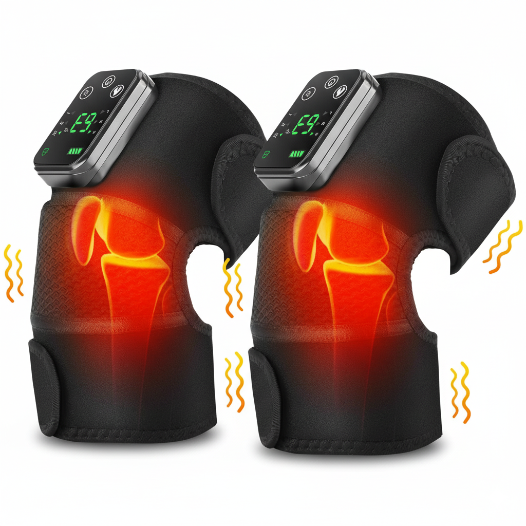 cordless heated knee and shoulder massager - black variant product image showing design, use, or packaging