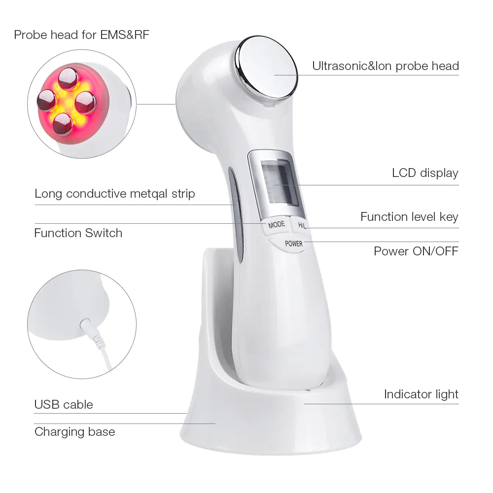6-in-1 Microcurrent Skin Lifter — LED, EMS & RF Facial Tightening Device